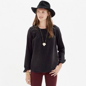 Madewell Distressed Denim Shirred Popover blouse top size small